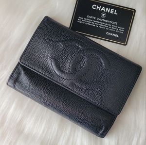 🖤Chanel Black Caviar Leather CC Logo Trifold Wallet